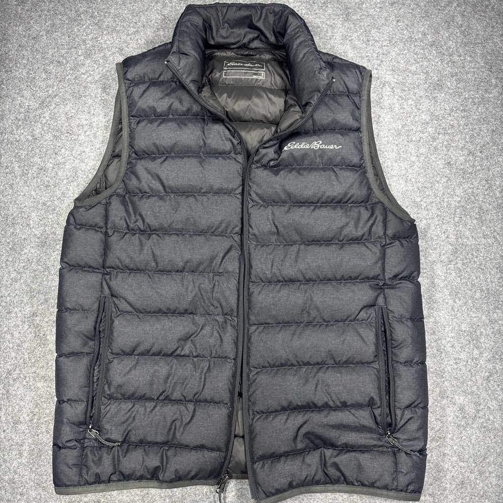 Eddie Bauer Vest Mens Small Black EB650 Down Puffer Full Zip Softshell Coat